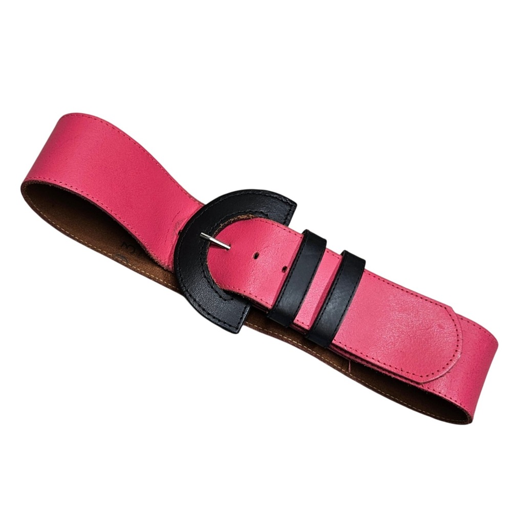 Axcess 80s Wide Waist Belt Women S Pink Black‎ Leather Cinch Statement Retro